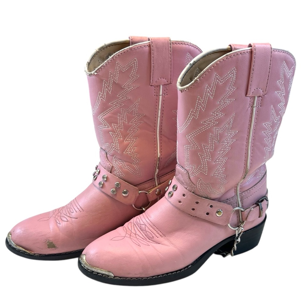 Durango Little Kids Youth Size 3D Pink Harness Studded Western Cowboy Boot